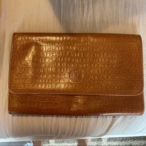 Fendi Brown Croc-Embossed Leather Clutch
